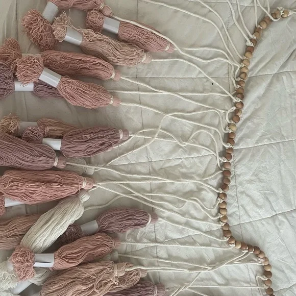 West Elm Blush and Cream Tassel Wall Hanging - Picture 6 of 6